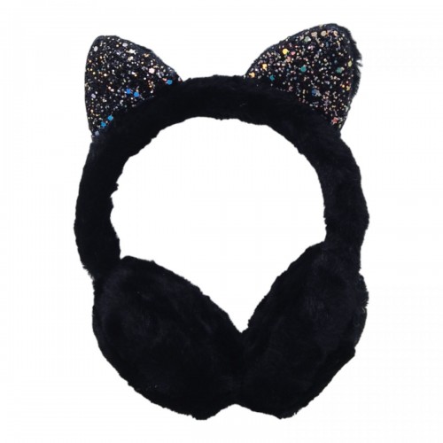 Меховые наушники детские "Блестящий котенок" (черный) (MiC)
