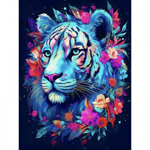 Алмазная мозаика, без подрамника "Тигр с цветами" 40х50 см (Strateg)