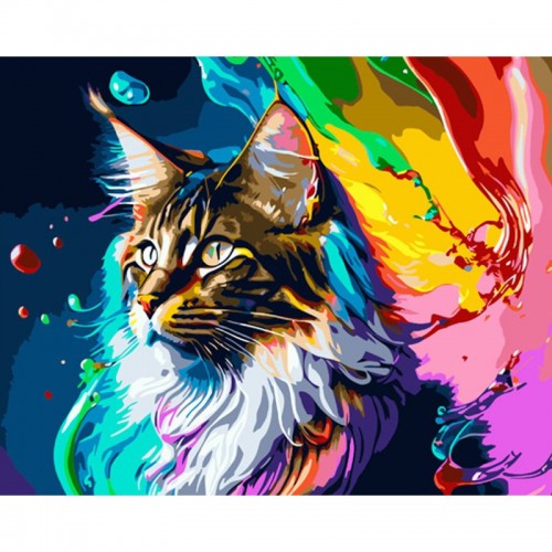 Картина по номерам "Разноцветный котик" ★★★★ (Strateg)