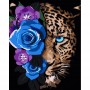 Картина за номерами на чорному фоні "Леопард у квітах" 40х50 (Strateg)