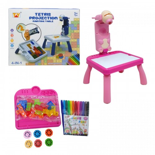 Дитячий столик для малювання з проектором, мозаїка-тетріс (рожевий) (TY)