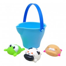 Ведро пластиковое, с 3 резиновыми игрушками (голубое)