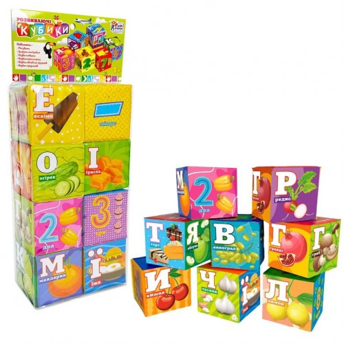 Мʼякі кубики з літерами "Їжа" (8 шт) (Fun Game)