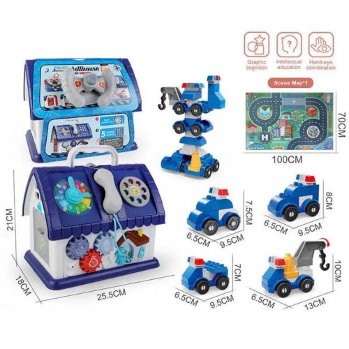 Логічний будиночок “Поліція”, конструктор 55 елементів, пальчикові ігри, кермо, телефон, ігровий килимок (XangLei Toys)