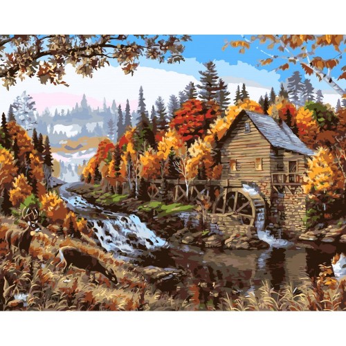 Картина по номерах "Будинок на березі річки" 40x50 см (Origami)