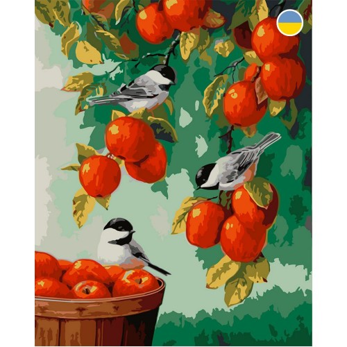 Картина по номерам "Синички на яблоках" 40x50 см (Origami)