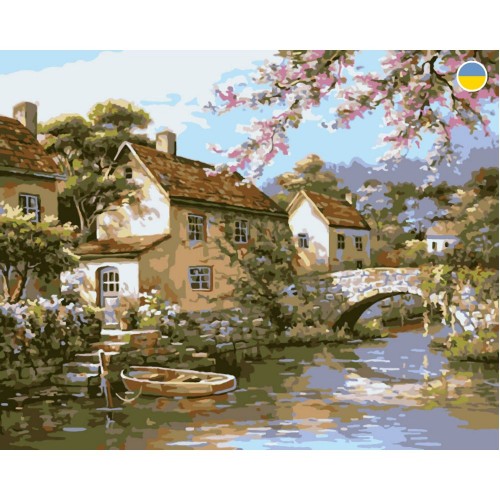 Картина по номерах "Будиночок біля річки" 40x50 см (Origami)