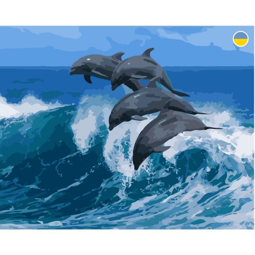 Картина по номерах "Дельфіни в морі" 40x50 см (Origami)