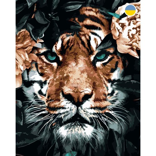Картина по номерах "Тигр у листі" 40x50 см (Origami)