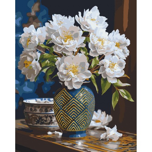 Картина по номерах "Квіти у вазі. З фарбами металік" 40x50 см (Origami)