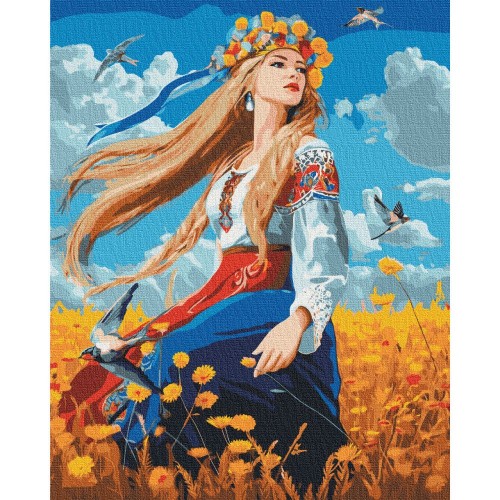 Картина по номерах "Дівчина в полі жовтих квітів" 40x50 см (Origami)