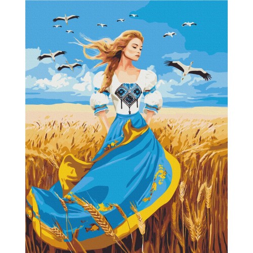 Картина по номерах "Дівчина у патріотичній сукні" 40x50 см (Origami)