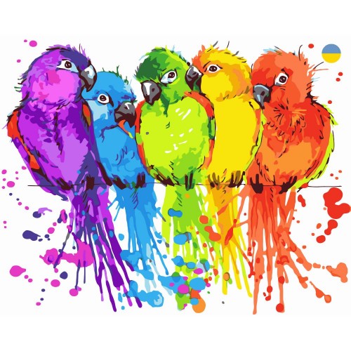 Картина по номерах "Різнобарвні папуги" 40x50 см (Origami)