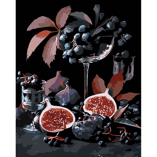 Картина за номерами на чорному фоні "Інжир та виноград" 40х50 (Strateg)