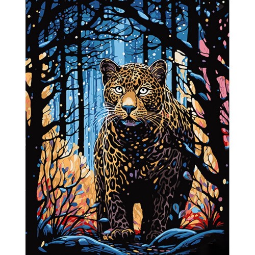Картина за номерами на чорному фоні "Леопард на полюванні" 40х50 (Strateg)