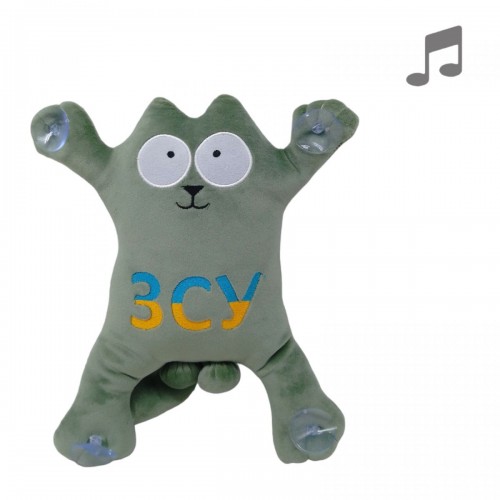 Мягкая игрушка "Кот Саймон ВСУ", патриот, музыкальный (зеленый) (Копиця)