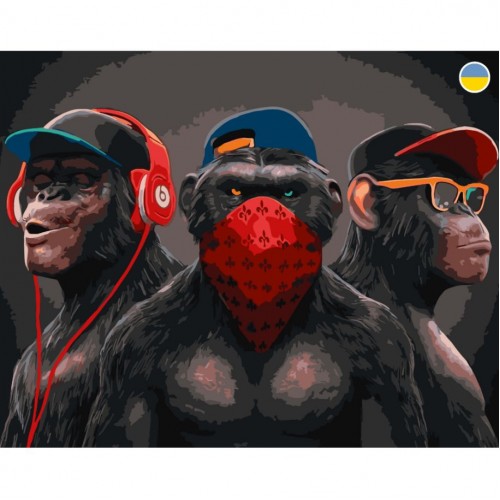 Картина по номерам "Три обезьяны" 40x50 см (Origami)