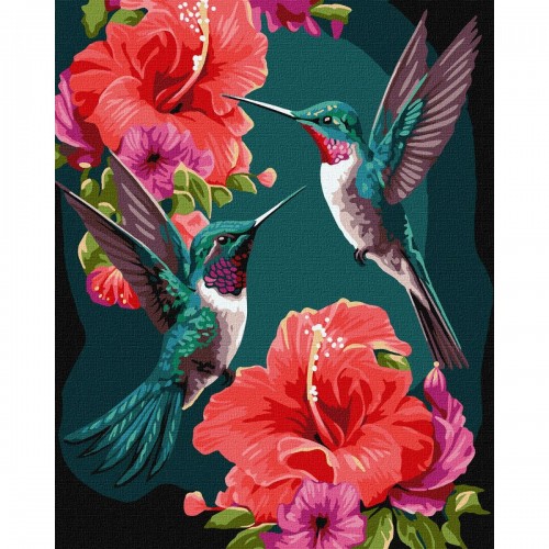 Картина по номерам с красками металлик "Изумрудные колибри" 40х50 см (Ідейка)