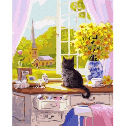 Картина за номерами "Кошеня біля вікна" 40х50 см (Rainbow Art)