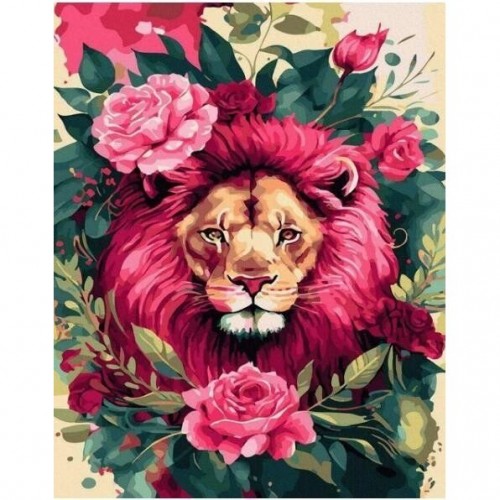 Картина за номерами "Лев у квітах" 40х50 см (Rainbow Art)