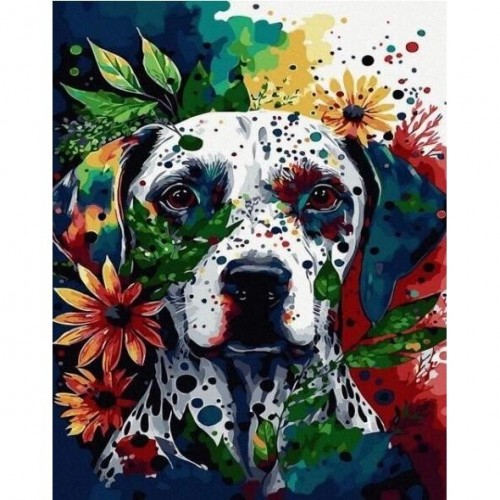 Картина за номерами "Пес серед квітів" 40х50 см (Rainbow Art)