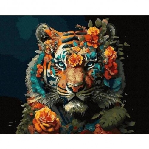 Картина за номерами "Тигр у квітах" 40х50 см (Rainbow Art)