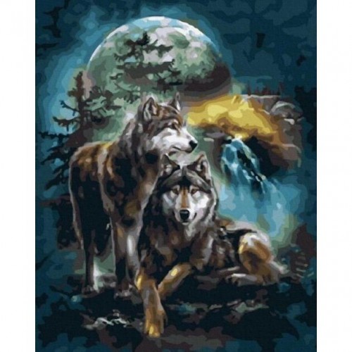 Картина за номерами "Вовки при місяці" 40х50 см (Rainbow Art)