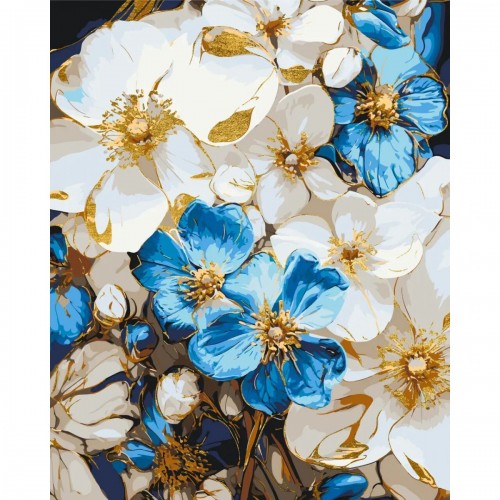 Картина за номерами з фарбами металік "Біло-блакитні квіти" 40х50 см (Origami)