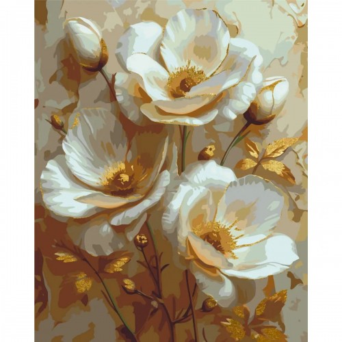 Картина за номерами з фарбами металік "Білі квіти" 40х50 (Origami)