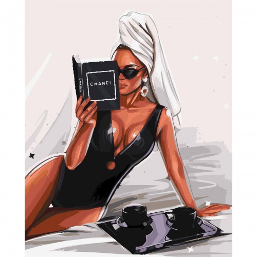 Картина по номерам "Гламурная с книгой Шанель" 40х50 см (Оптифрост)