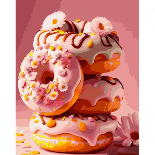 Картина по номерах "Солодкі рожеві пончики" 40x50 см (Strateg)