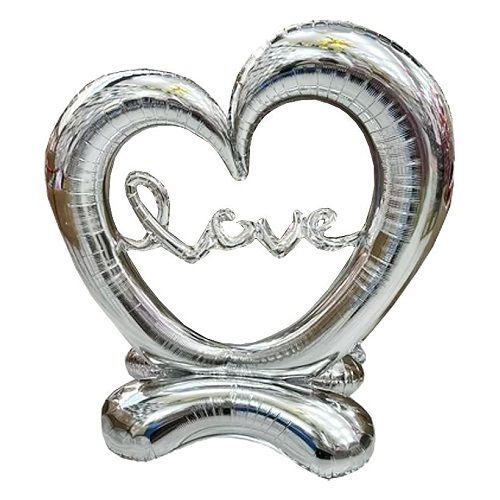 Кулька фольгована, на підлогу "Серце LOVE" (срібляста) (MiC)