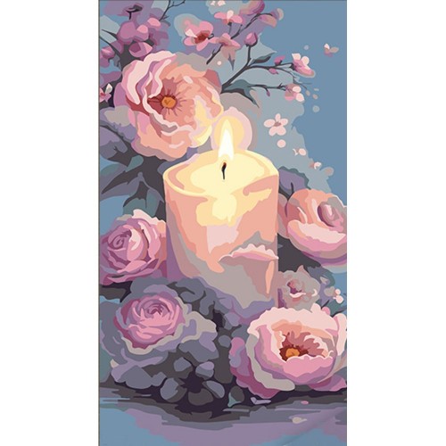 Картина по номерам "Букет нежных цветов со свечой" 50х25 см (Strateg)