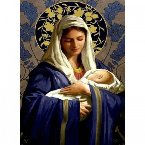 Алмазная мозаика, без подрамника "Мария с маленьким Иисусом" 50х65 см (Strateg)