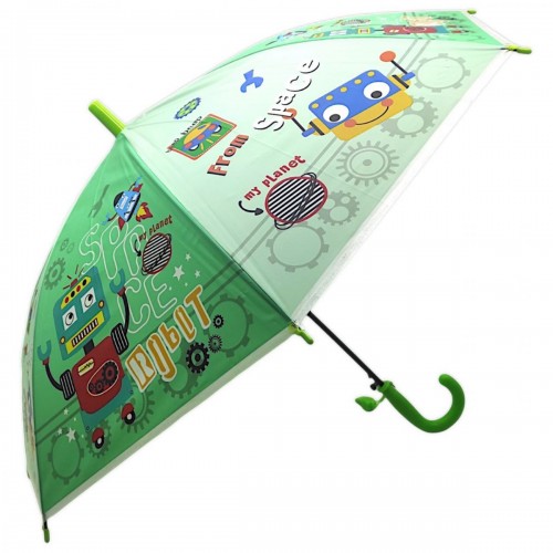 Детский зонт-трость "Роботы", зеленый (66 см) (MiC)