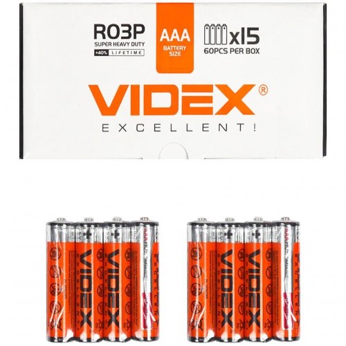 R03P Батарейки Videx AAA, сольові (4332), 4 шт (MiC)