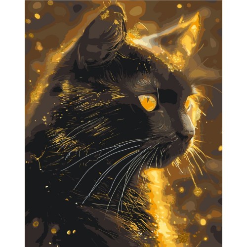 Картина по номерах з фарбами металік "Черный кот" 40x50 см (Origami)