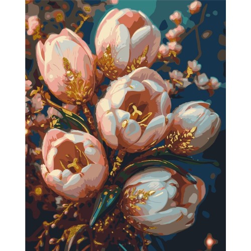 Картина по номерах з фарбами металік "Ніжні тюльпани" 50x60 см (Origami)