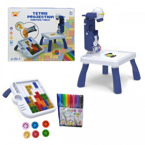 Детский столик для рисования с проектором, мозаика-тетрис (синий) (TY)