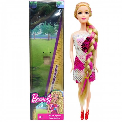 Кукла в платье с пайетками (блондинка в малиновом) (MiC)