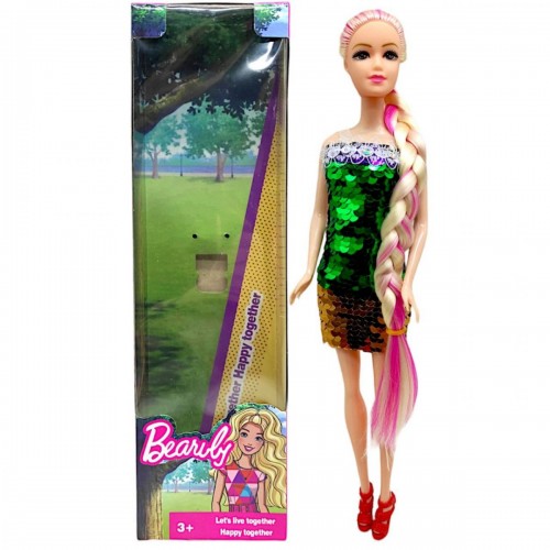 Кукла в платье с пайетками (блондинка в зелено-золотом) (MiC)