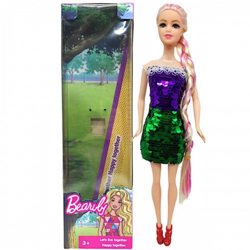 Кукла в платье с пайетками (блондинка в зелено-фиолетовом) (MiC)