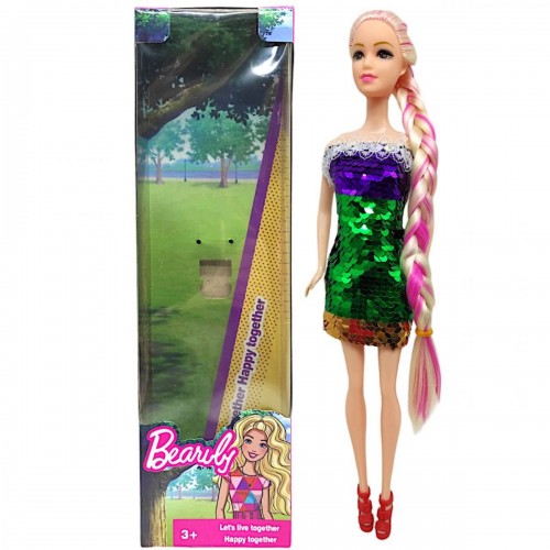 Кукла в платье с пайетками (блондинка в зелено-золотисто-фиолетовом) (MiC)