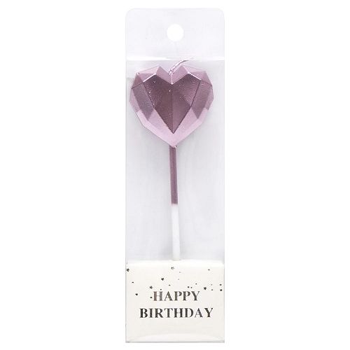 Свічка для торта "Серце", 10 см, рожева (MiC)