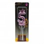 Свеча для торта "Цифра 5 с короной", розовая (MiC)