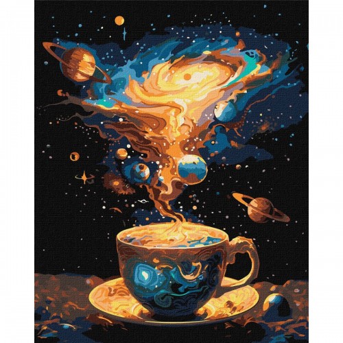 Картина за номерами з фарбами металік "Космічне чаювання" 40х50 см (Ідейка)