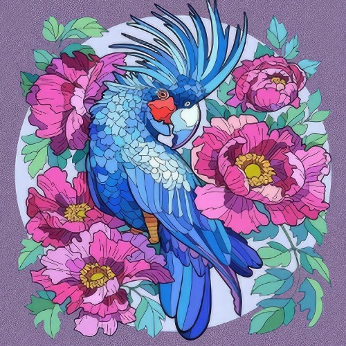 Картина за номерами "Папуга у квітах" 30х30 см (Strateg)