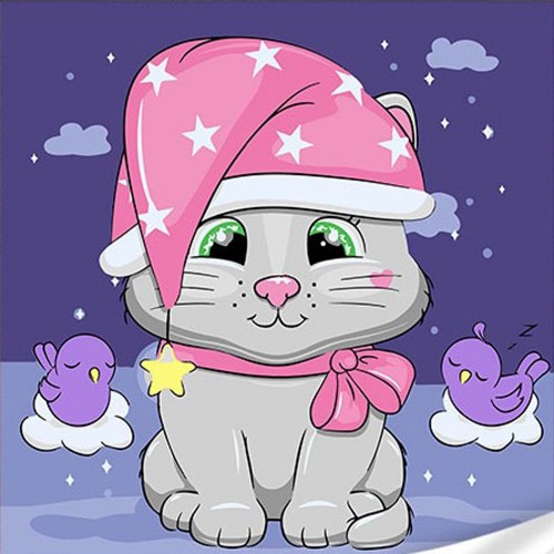 Картина по номерам "Кот в ночной шляпе со звездами" 30х30 см (Strateg)