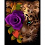 Картина за номерами на чорному фоні "Леопард з трояндою" 40х50 (Strateg)