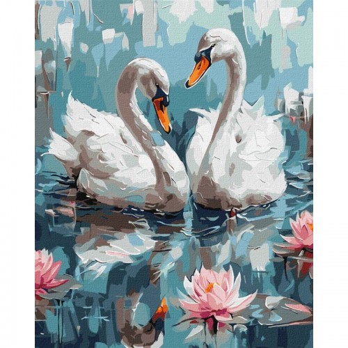 Картина по номерах "Закохані лебеді" 40х50 см (Ідейка)